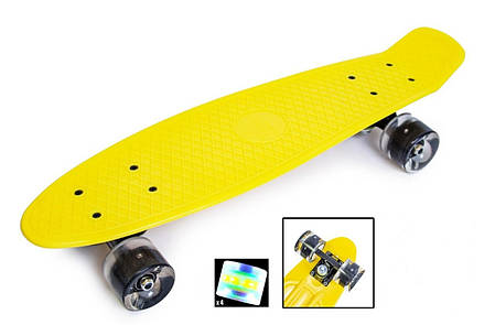 Безшумний міський трюковий скейт, дека (Double Kick), легкий і міцний Penny Board Yellow Світні колеса, фото 2