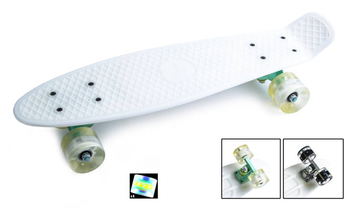 Безшумний міський легкий міцний Penny Board Белый трюковий світні колеса Дека (Double Kick), фото 1