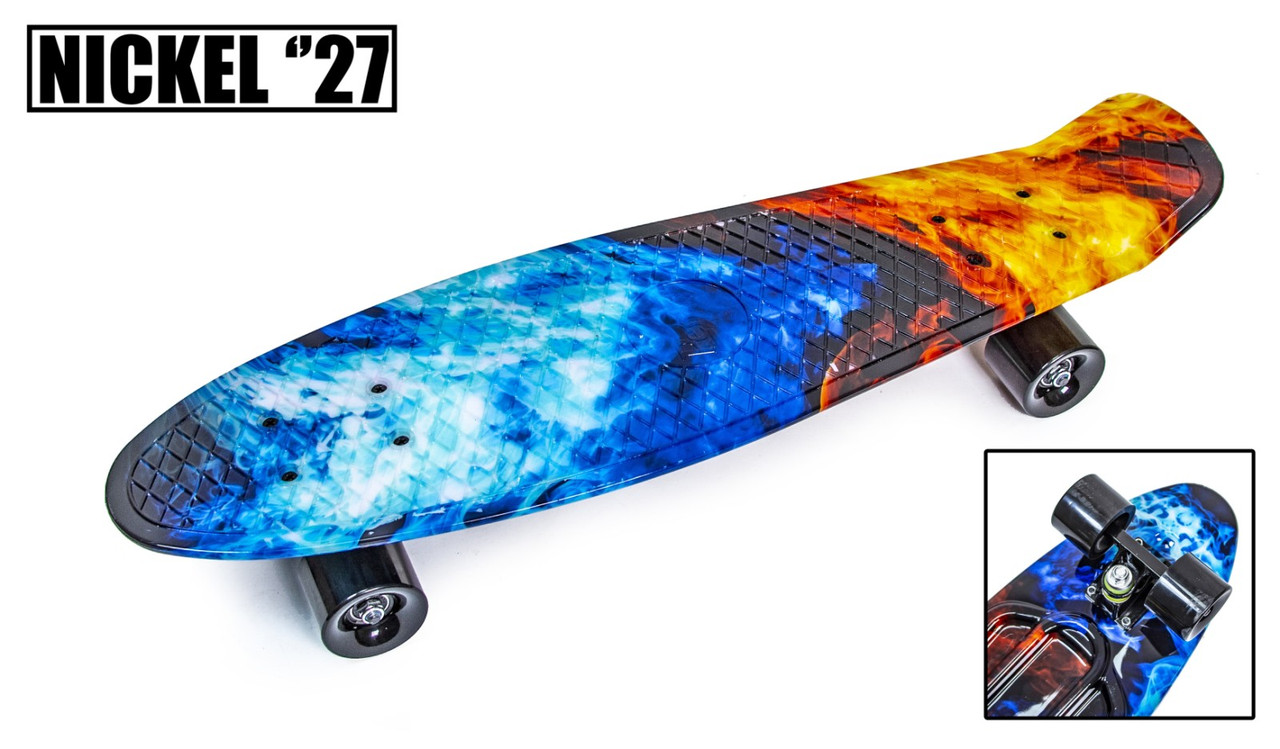 Міцний і довговічний Penny Board з принтом Nickel 27 Fire and Ice.Міський, безшумний скейтборд трюковий