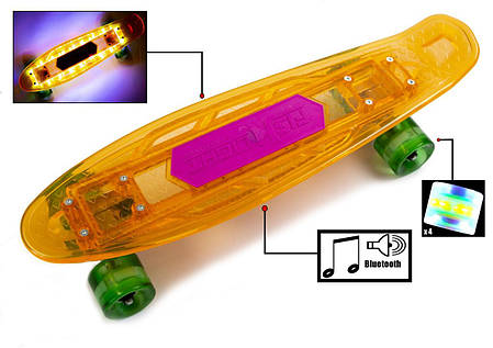 Міський тихий скейтборд з принтом, Penny Fish Skateboard Original Orange Музична та світна дека, фото 1