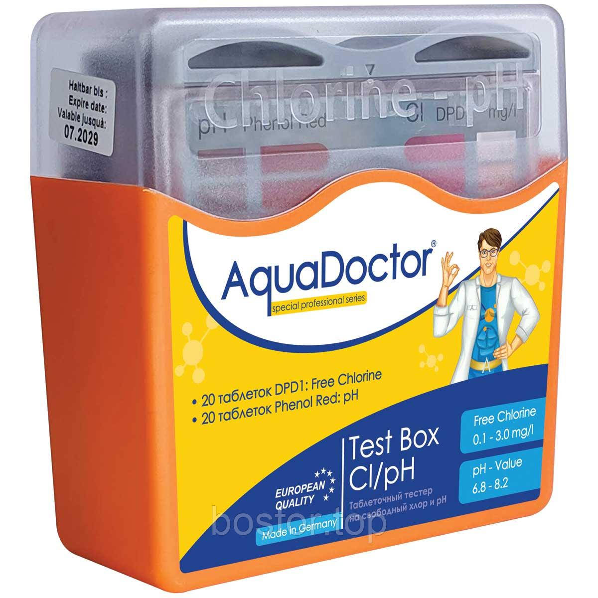 Тестер Аквадоктор таблетки для вимірювання показників води CL і PH AquaDoctor Test Box, 20 тестів Німеччина
