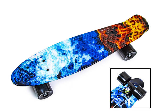 Безшумний міський легкий міцний Penny Board Вогонь і лід, Дека (Double Kick) трюковий, фото 1