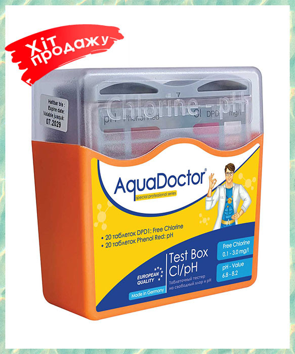 Тестер таблетковий Аквадоктор для вимірювання показників води CL і PHAquaDoctor Test Box, 20 тестів, Німеччина
