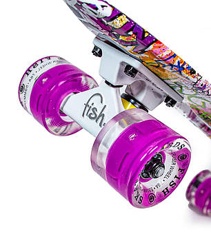Міський Penny Board безшумний трюковий з принтом Fish Graffity PU колеса що світяться., фото 3