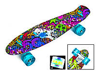 Лёгкий прочный Penny Board Graffiti Violet Дека(Double Kick)Бесшумный, Городской Светящиеся колеса, трюковой