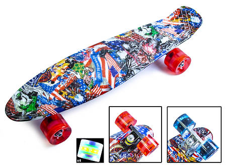Міський трюковий Penny Board Graffiti NBA. Блискучі PU колеса. Однозігнута дека, міцний легкий, фото 1