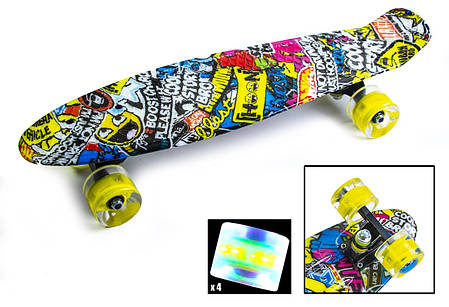 Трюковий міський Penny Board із принтом Inscription безшумні PU колеса що світяться., фото 1