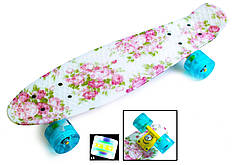 Безшумний скейтборд з пенні-дошкою  Flowers принт. Палуба світяться коліс 22 дюйми
