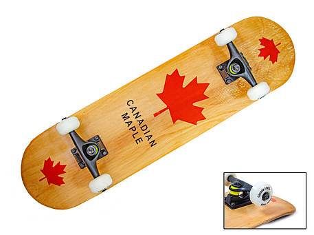 Безшумний Скейтборд Canada Red 100% Original Сім шарів Канадського клена (Дерев'яний) трюковий, фото 1