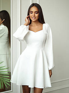 Романтичне коктейльне жіноче плаття з довгим рукавом, айворі, молочно-біле