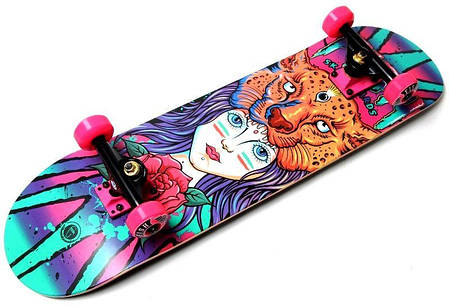 Преміум Скейтборд дерев'яний7слоев канадського клена від Fish Skateboard Girl and Tiger Дівчинка і Тигр, фото 1