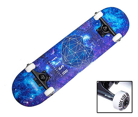 Скейтборд дерев'яний 7 шарів канадського клена від fish skateboard Heart Blue Синє серце 657952259, фото 1