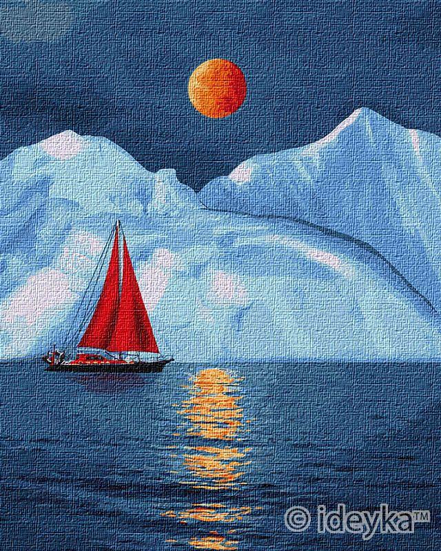 KMKHO2751 Картина за номерами — Червоний вітрильник 40*50 см Ідейка