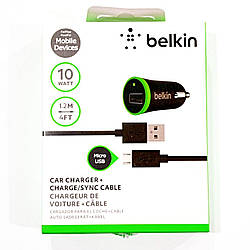 Автомобільний зарядний пристрій USB x 1 belkin, 10 WATT, 1.2 м кабель MicroUSB