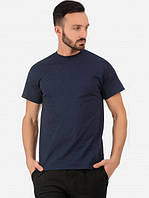 Мужская темно-синяя однотонная футболка базовая повседневная без принта