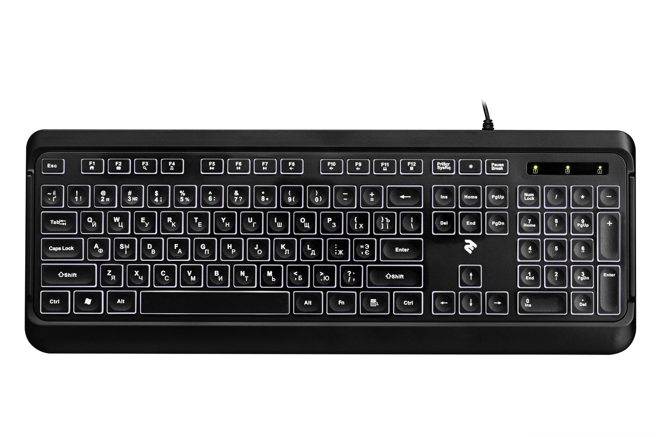 Клавіатура провідна 2E KS120 White backlight USB Чорний (2E-KS120UB)