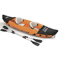 Двухместная надувная байдарка (каяк) бествей X2 Kayak, 321 см x 88 см, оранжевая (весла) -