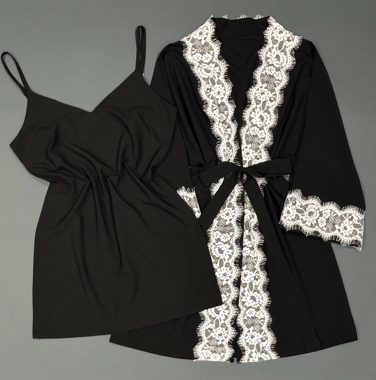 Чорний комплект для дому з мереживом.