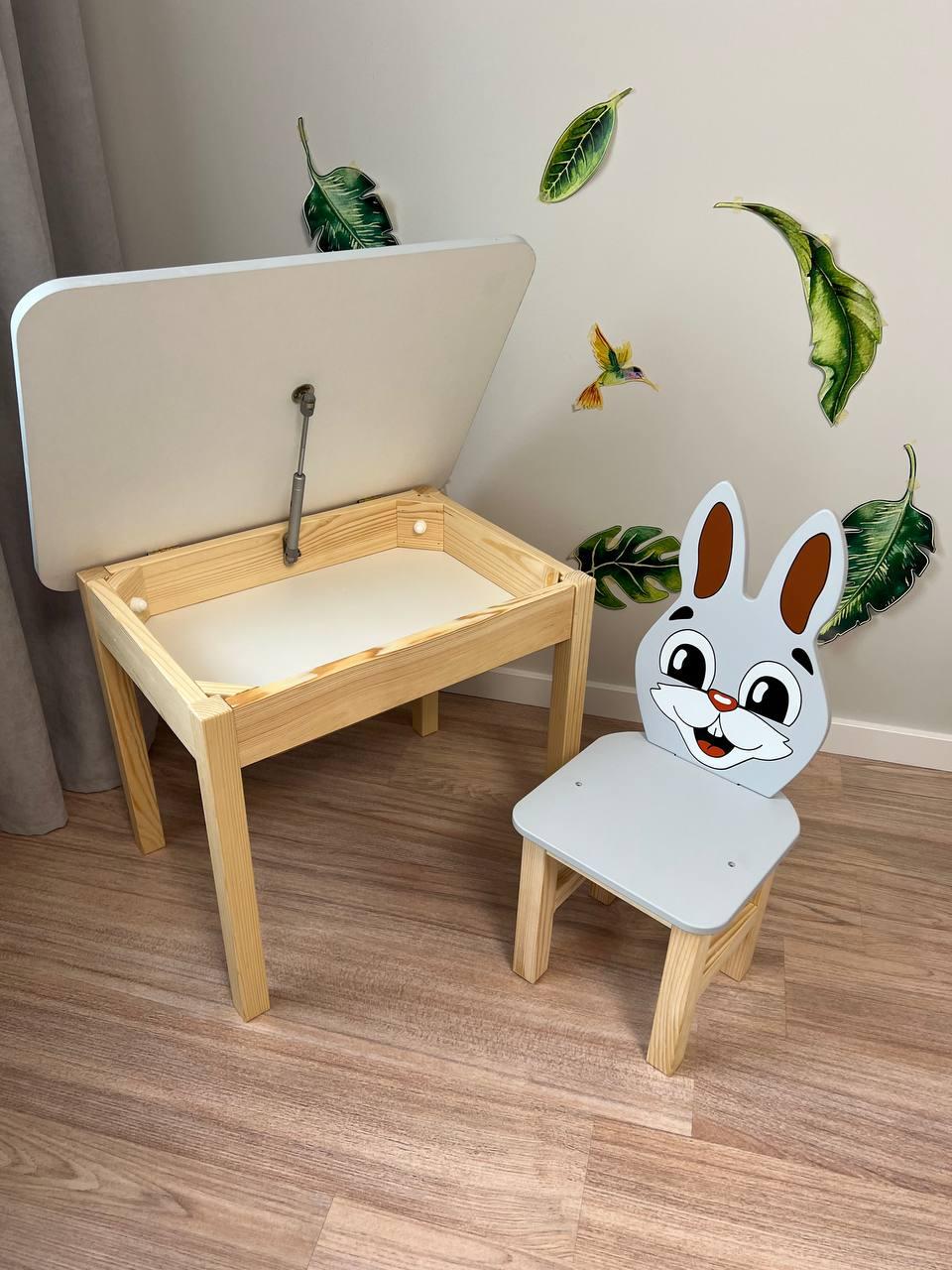 Детский столик и стульчик серый зайчик ( рост 100-115см ) - фото 3 - id-p1777622497