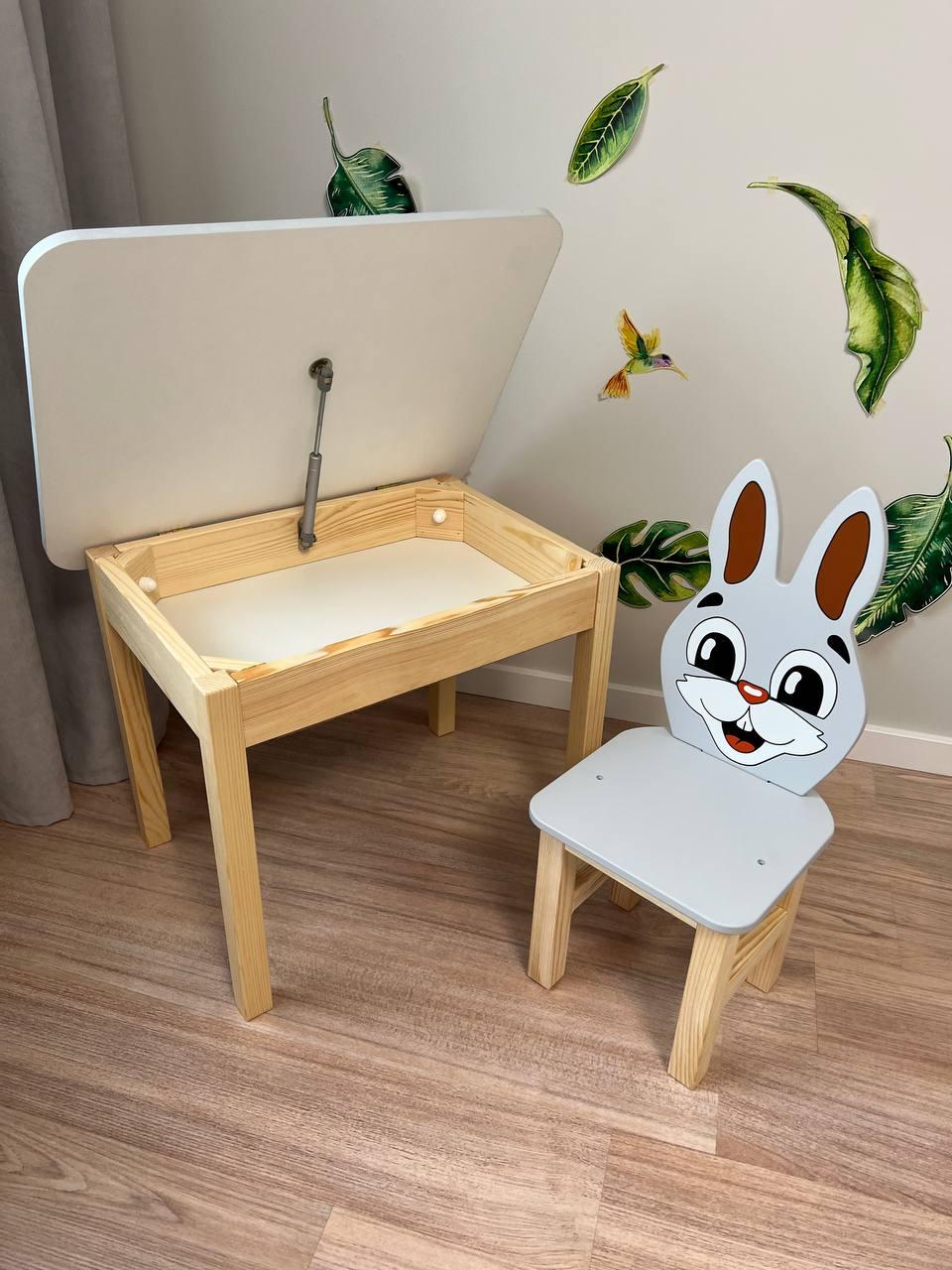 Детский столик и стульчик серый зайчик ( рост 100-115см ) - фото 5 - id-p1777622497