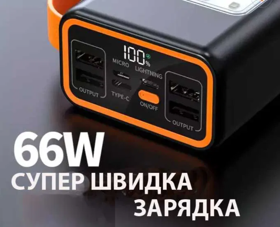 Power bank 40000 mAh Super Fast Charge 66W Чёрный Внешний аккумулятор Портативная зарядка Повербанк - фото 2 - id-p1777601943