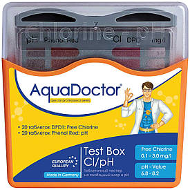 Тестер Аквадоктор для вимірювання показників води CL/PH таблеткового типу AquaDoctor Test Box, 20 шт., Німеччина
