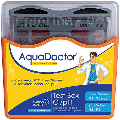 Тестер Аквадоктор для вимірювання показників води CL/PH таблеткового типу AquaDoctor Test Box, 20 шт., Німеччина, фото 2