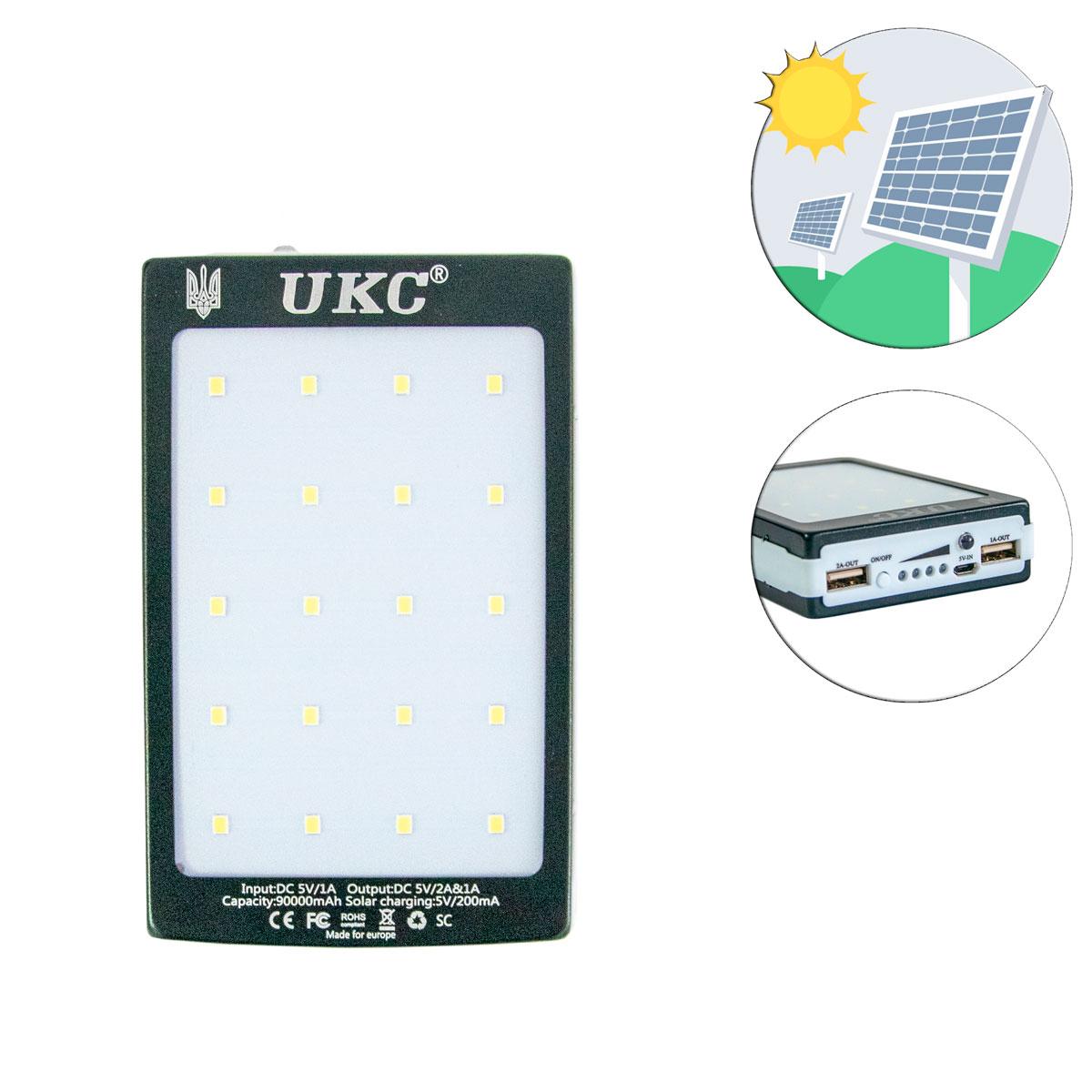 Повербанк сонячна батарея "UKC Solar Power Bank 90000" з УФ-ліхтариком, портативний акумулятор УМБ
