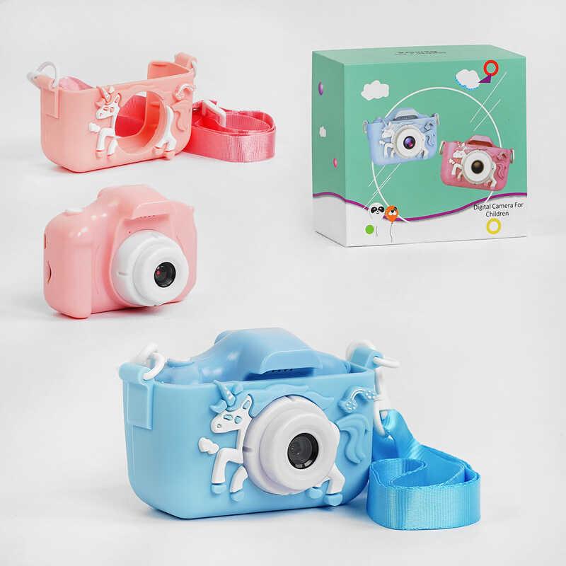 Дитячий фотоапарат 2 в 1 Єдиноріг Babycamera з екраном і іграми в чохлі, блакитний і рожевий (C 56662)