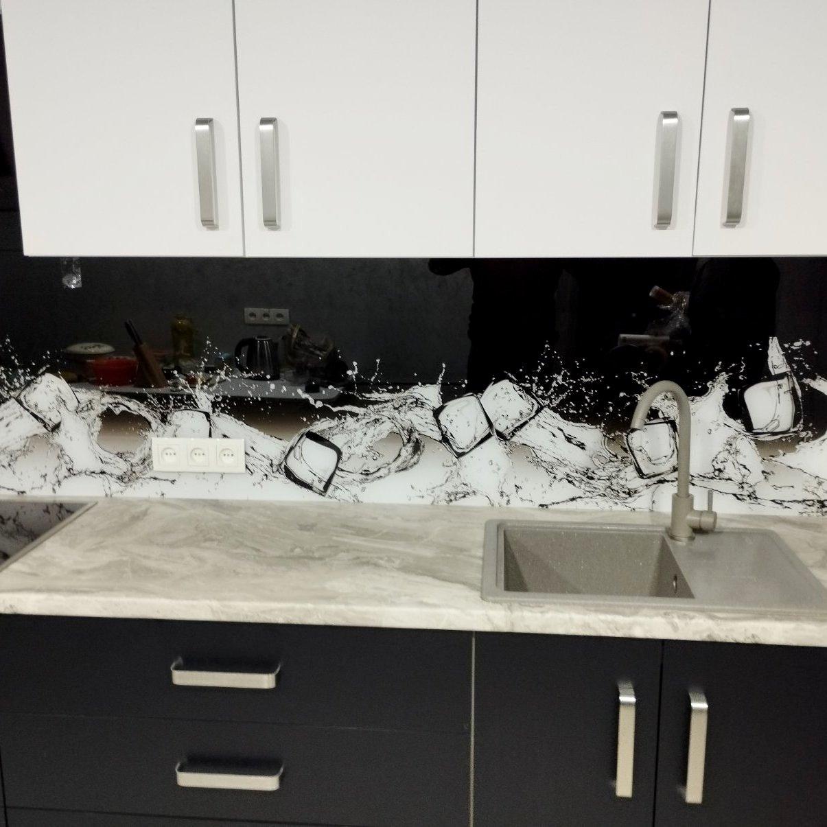 Фартух для кухні зі скла із зображенням кубиків льоду, фото 1