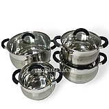 Набір каструль із неіржавкої сталі з товстим дном German Family GF-2045, набір посуду каструлі 8 предметів, фото 5