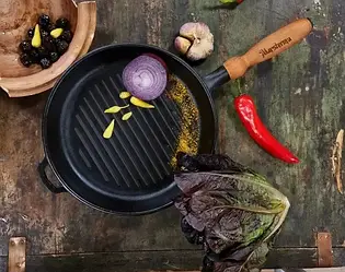 Сковорода-гриль чавунна кругла 24*4 см "Наша Майстерня, Maysternya" (Т308Ук)