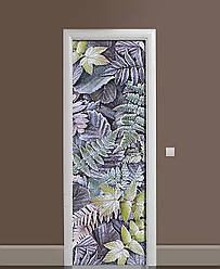 ПВХ наклейки на двері Папороть Іней Зима вінілова плівка з ламінацією 60*180 см Рослини Зелений