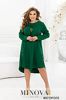 Зручна ділова зелена сукня міді с декоративними ѓудзиками та прикрасою на шию з 46 по 68 розмір