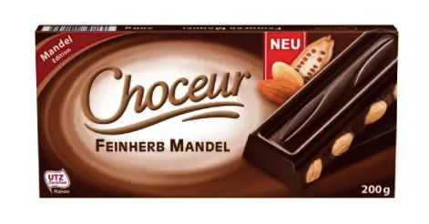 Чорний шоколад Choceur Feinherb Mandel з цілим мигдалем 200 г.