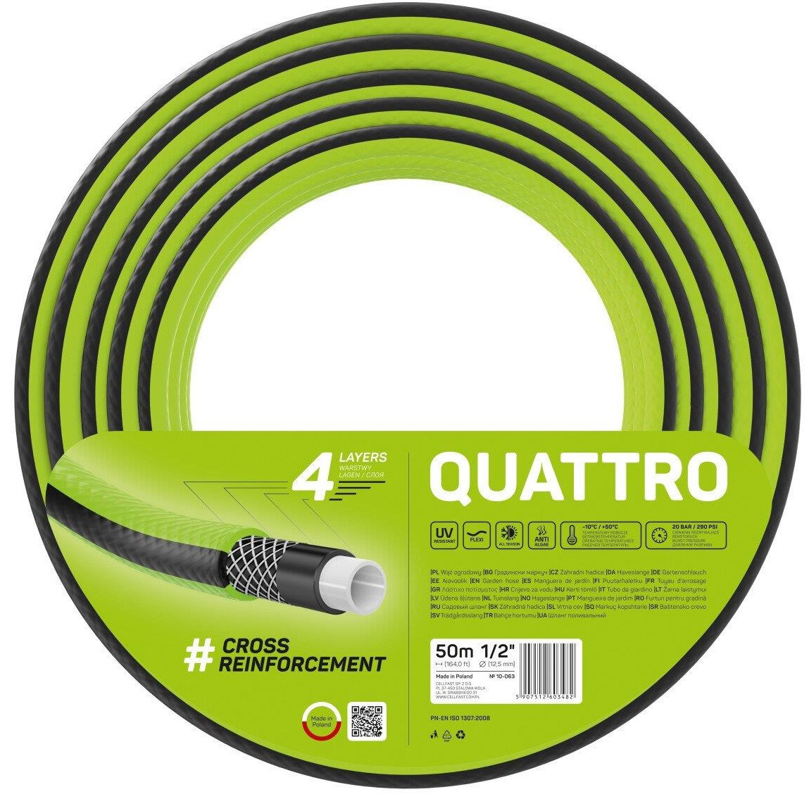 Cellfast Шланг садовий QUATTRO 1/2”, 50м, 4-х шаровий, до 20 Бар, -10…+50°C, фото 1