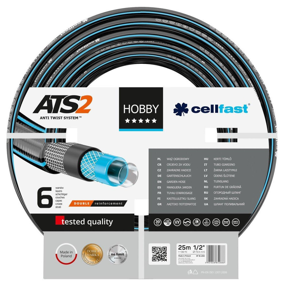 Cellfast Шланг садовий HOBBY ATS 1/2", 25м, 6 шарів, до 30 Бар, -20…+60°C, фото 1