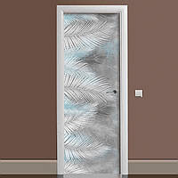 Декоративная наклейка для двери Пышные Перья ламинированная двойная ПВХ пленка перо птицы серый 650*2000 мм