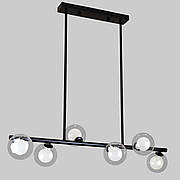 Чорна довга люстра на 6 ламп з подвійними кулями (61-J2023-6 BK+CLWH)