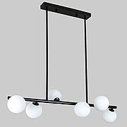 Чорна довга люстра на 6 ламп з білими кулями (61-J2023-6 BK+WH)