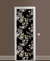 ПВХ наклейки на двери Мелкие цветы на темном фоне виниловая пленка с ламинацией 65*200см цветы Черный