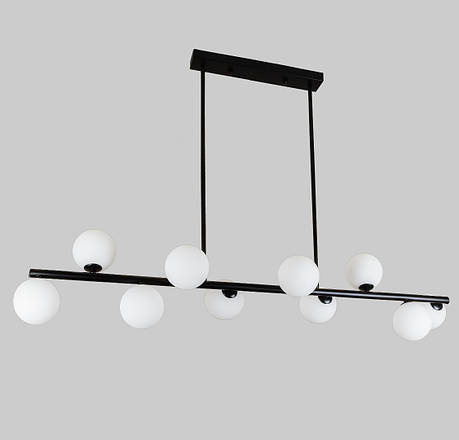Чорна довга люстра на 10 ламп з білими кулями (61-J2023-10 BK+WH), фото 1