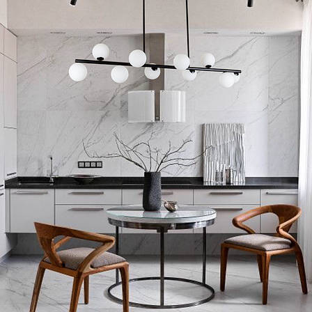 Чорна довга люстра на 10 ламп з білими кулями (61-J2023-10 BK+WH), фото 2