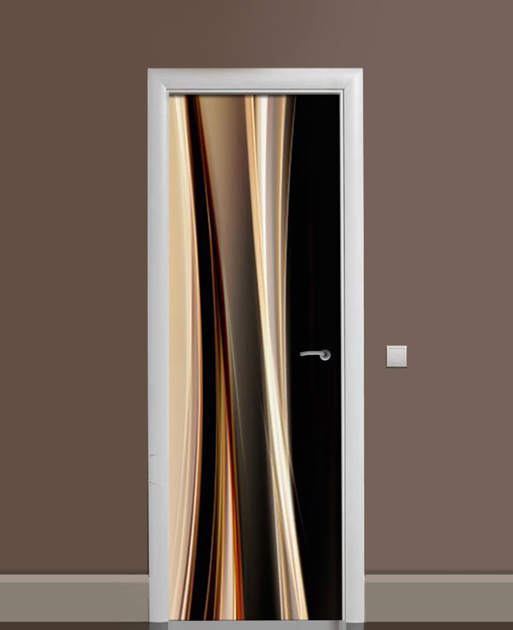 Декоративна наклейка для дверей Темні Лінії самоклеюча плівка з ламінацією 60*180 см Абстракція Коричневий, фото 1