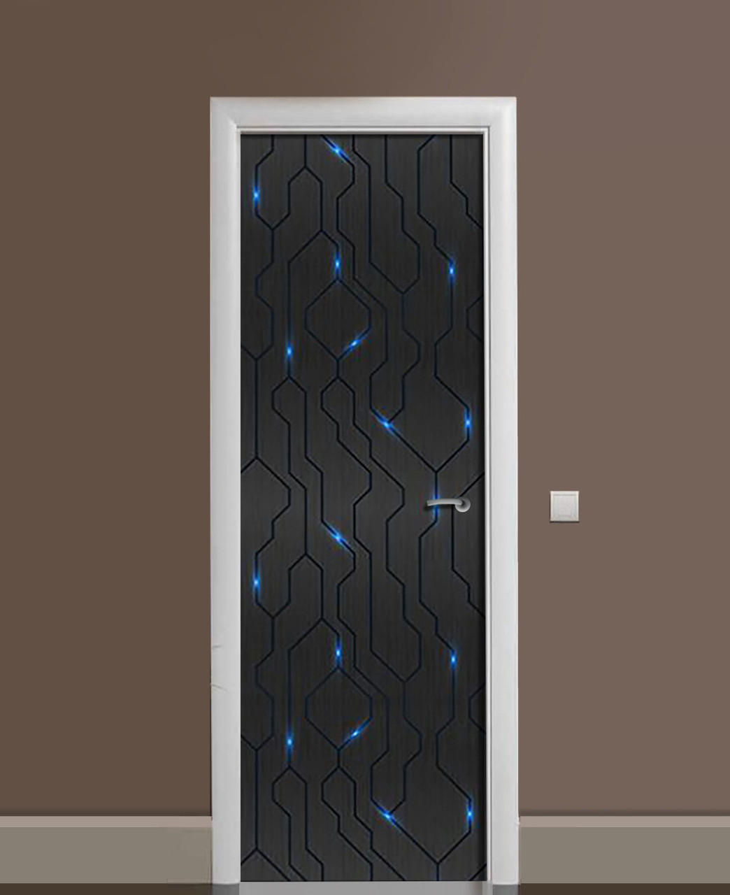 Інтер'єрна наклейка на двері Мікросхеми самоклеюча плівка з ламінацією 60*180 см Абстракція Чорний, фото 1