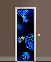 Наклейка на дверь Неоновые Георгины самоклеющаяся пленка с ламинацией 65*200см Цветы Синий