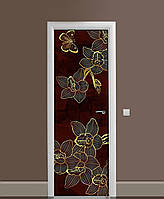 Интерьерная наклейка на двери Графические орхидеи самоклеющаяся пленка с ламинацией 65*200см Цветы Коричневый