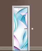 Интерьерная наклейка на двери Бирюзовые линии самоклеющаяся пленка с ламинацией 65*200см Абстракция Голубой