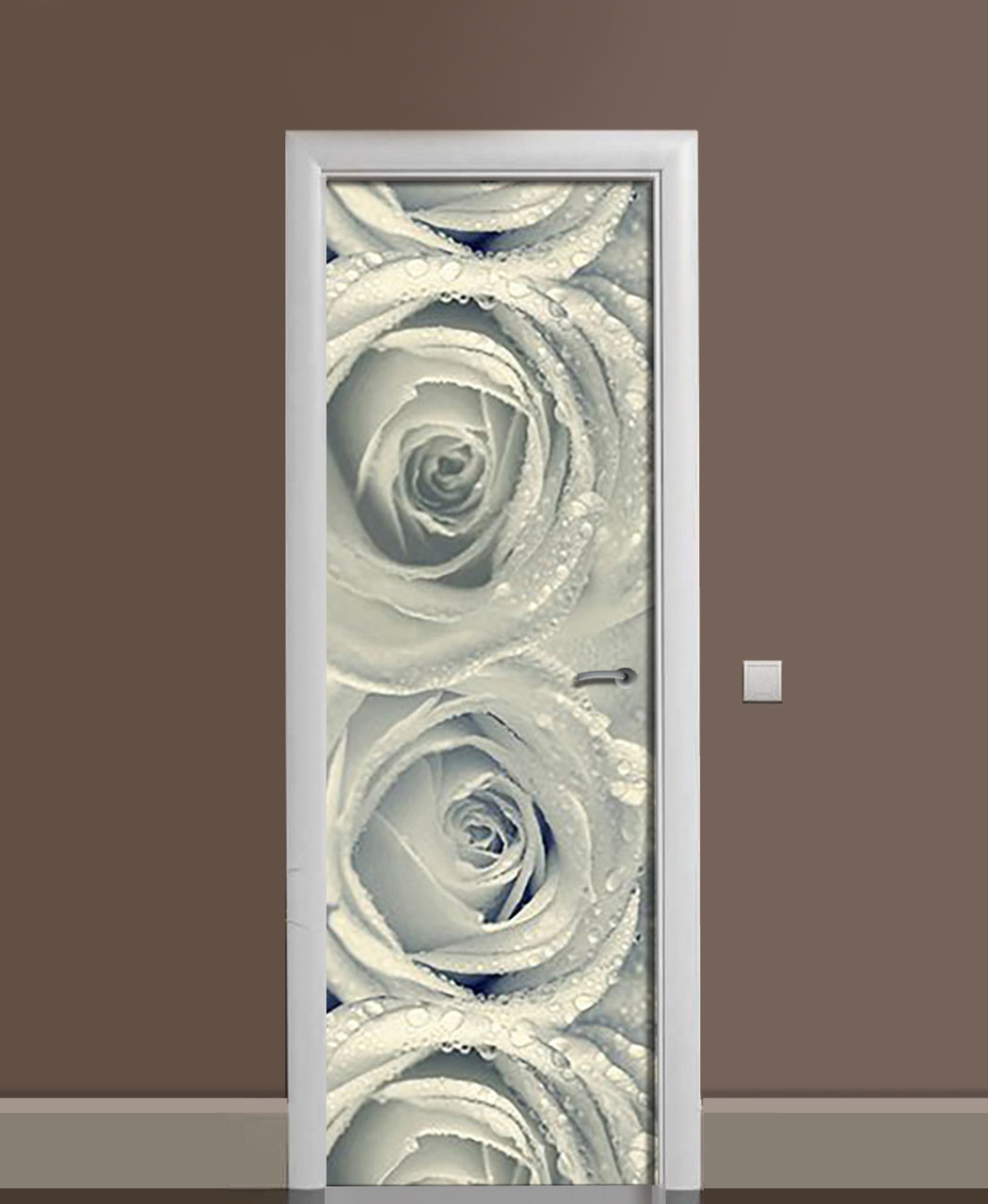 Наклейка на двері Роса в бутонах Троянди чорно-білі самоклеюча плівка з ламінацією 60*180 см Квіти Сірий, фото 1