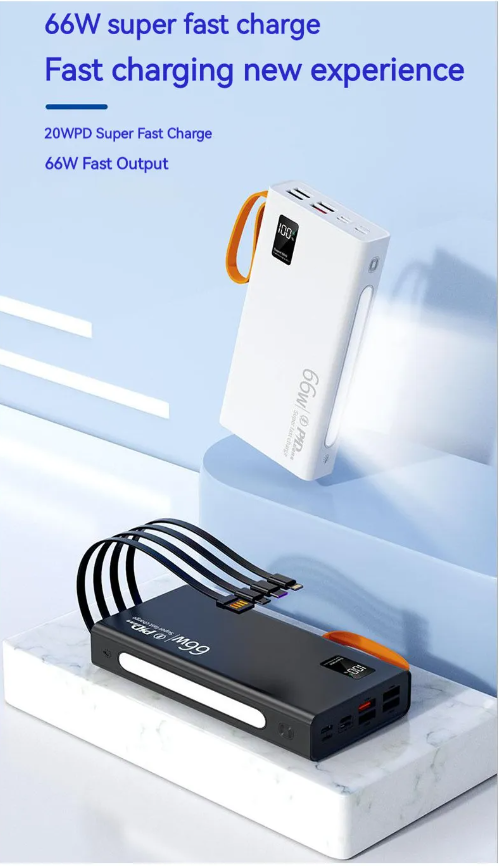 Power bank 40000 mAh Super Fast Charge 66W Зовнішній акумулятор Портативна зарядка Білий Повербанк
